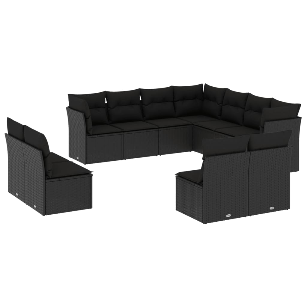 vidaXL Ensemble de salon 11 personnes avec coussins en poly rotin noir