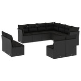 vidaXL Ensemble de salon 11 personnes avec coussins en poly rotin noir