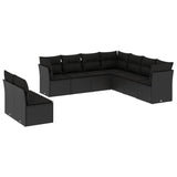 vidaXL Ensemble de salon 9 pièces avec coussins en poly rotin noir
