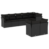 vidaXL Ensemble de salon 8 personnes avec coussins en poly rotin noir