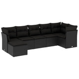 vidaXL 7-delige Loungeset met kussens poly rattan zwart