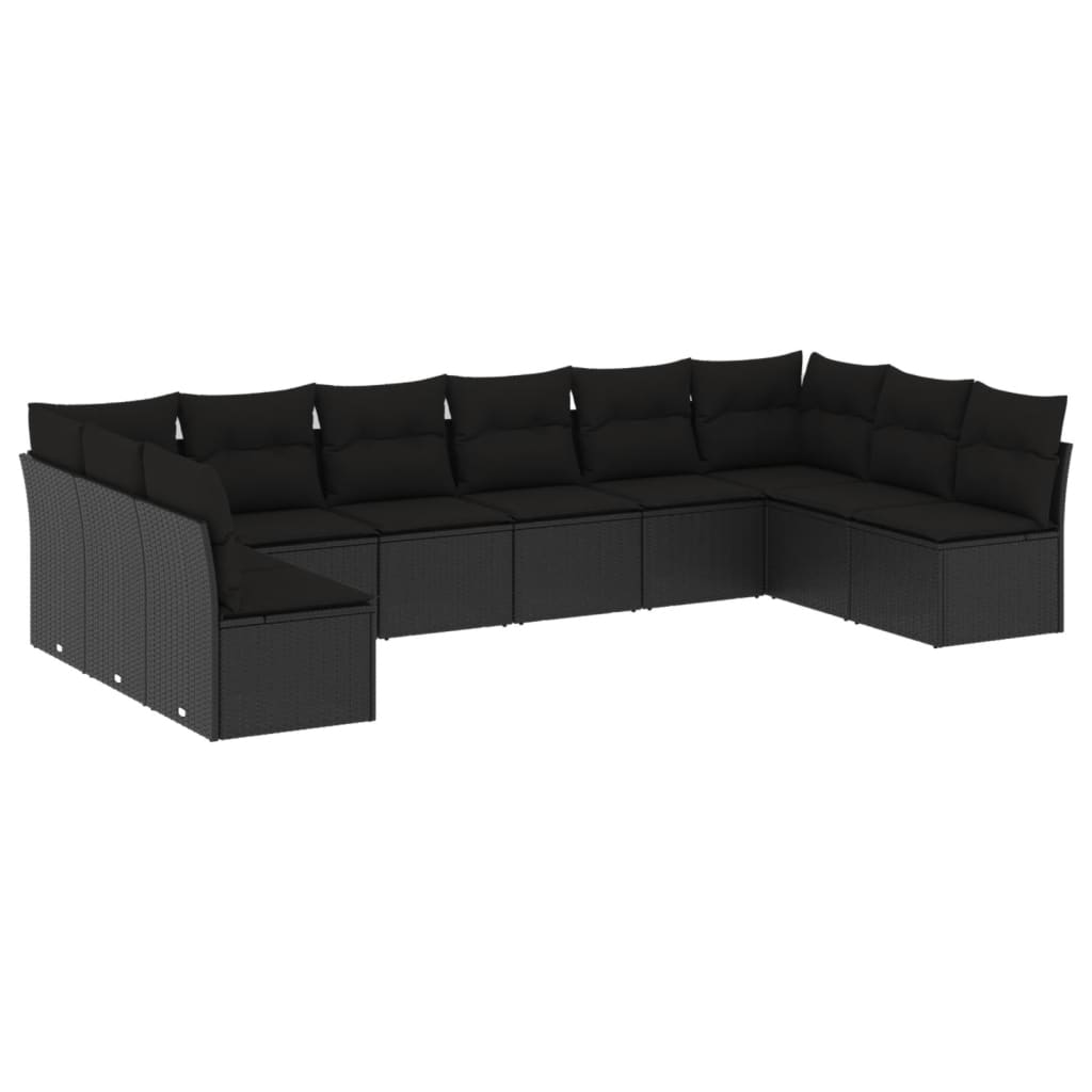 vidaXL Ensemble de salon 10 personnes avec coussins en poly rotin noir