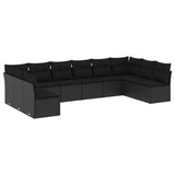 vidaXL Ensemble de salon 10 personnes avec coussins en poly rotin noir