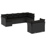 vidaXL 9-delige Loungeset met kussens poly rattan zwart