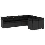 vidaXL Ensemble de salon 9 pièces avec coussins en poly rotin noir
