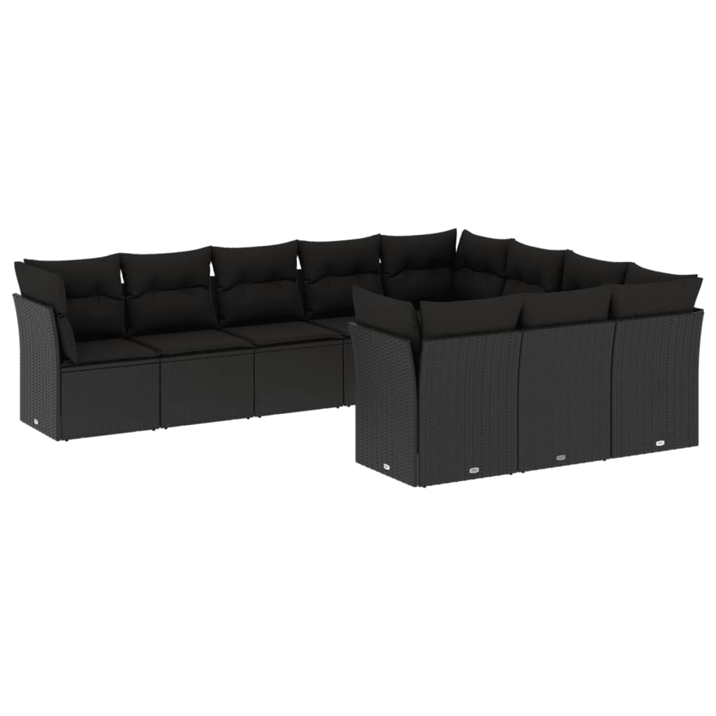 vidaXL Ensemble de salon 10 personnes avec coussins en poly rotin noir