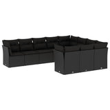 vidaXL Ensemble de salon 10 personnes avec coussins en poly rotin noir