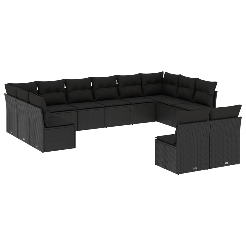 vidaXL Ensemble de salon 12 personnes avec coussins en poly rotin noir