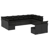vidaXL Ensemble de salon 12 personnes avec coussins en poly rotin noir