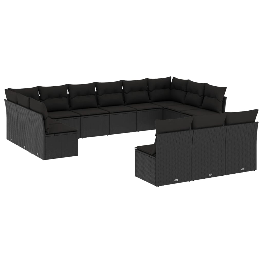 vidaXL Ensemble de salon 13 personnes avec coussins en poly rotin noir