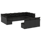 vidaXL Ensemble de salon 13 personnes avec coussins en poly rotin noir