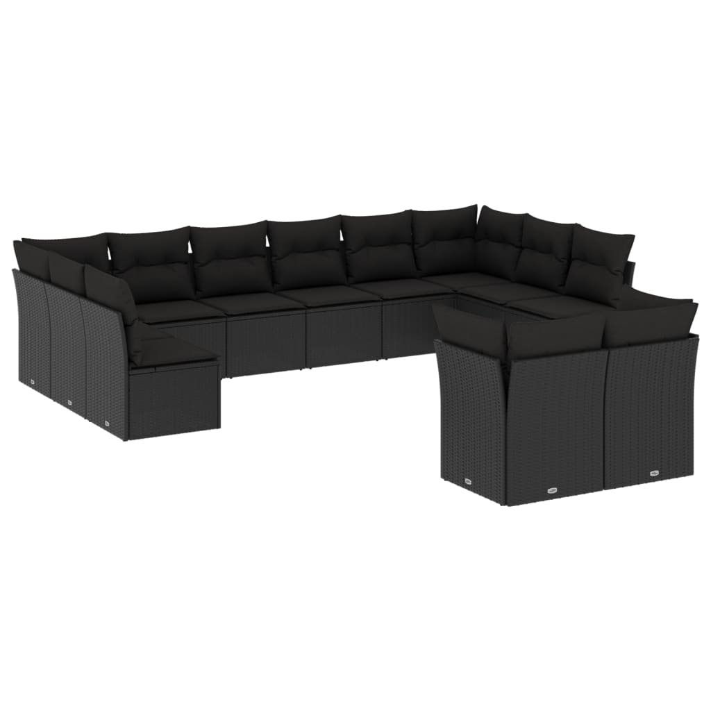 vidaXL Ensemble de salon 12 personnes avec coussins en poly rotin noir