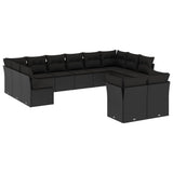 vidaXL Ensemble de salon 12 personnes avec coussins en poly rotin noir