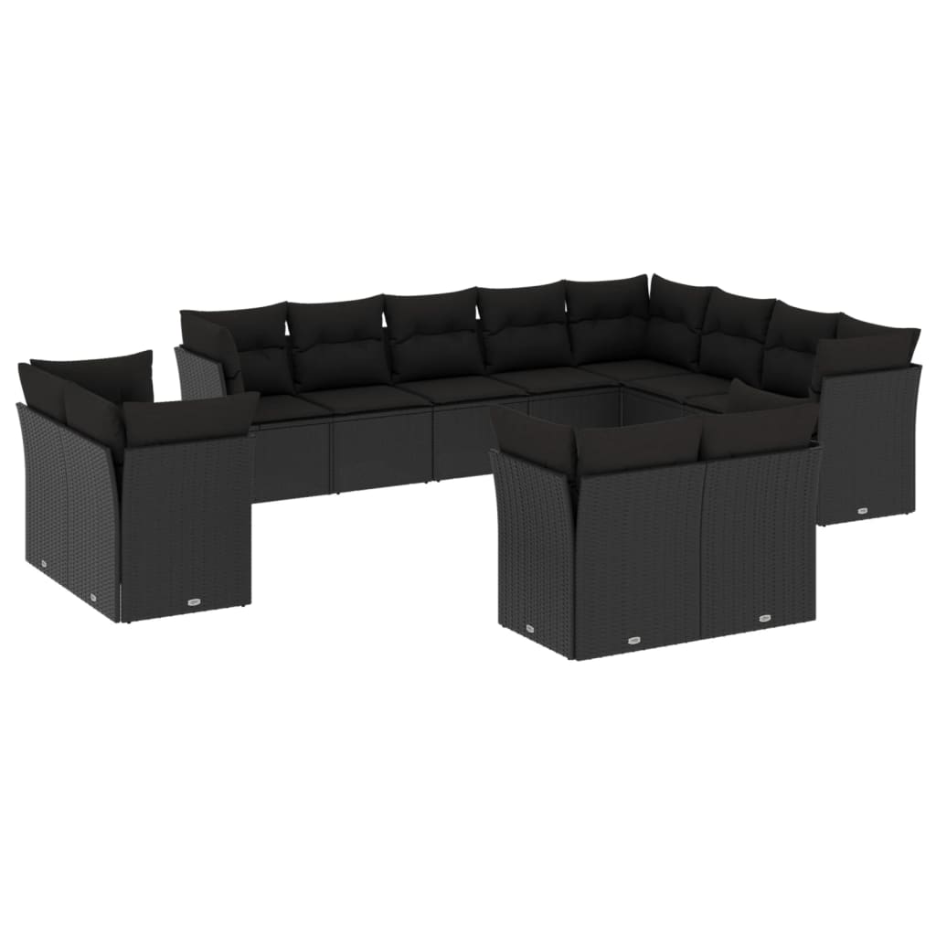 vidaXL Ensemble de salon 12 personnes avec coussins en poly rotin noir