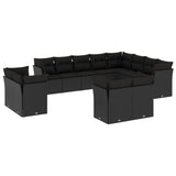vidaXL Ensemble de salon 12 personnes avec coussins en poly rotin noir