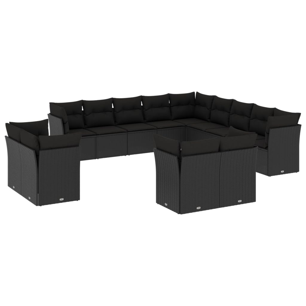 vidaXL Ensemble de salon 13 personnes avec coussins en poly rotin noir