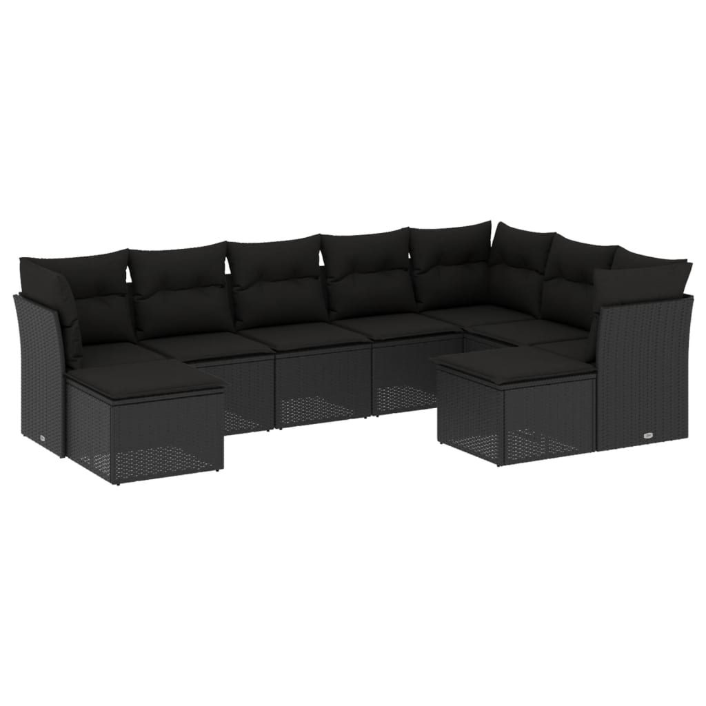 vidaXL 9-piece Poly Rattan Lounge Set with Cushions Black