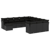 vidaXL 12-delige Loungeset met kussens poly rattan zwart