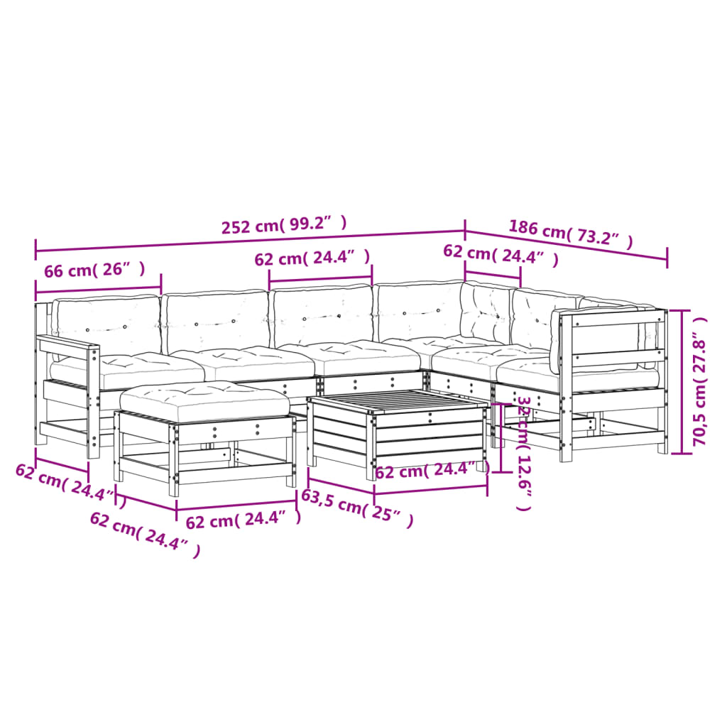 vidaXL 8-Piece Lounge Set with Cushions Solid Pine Wood