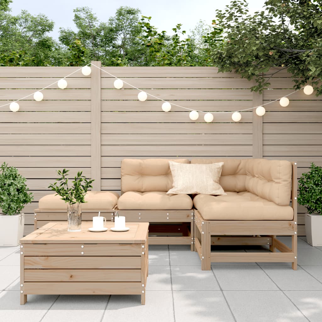 vidaXL 5-Piece Lounge Set with Cushions Solid Pine Wood