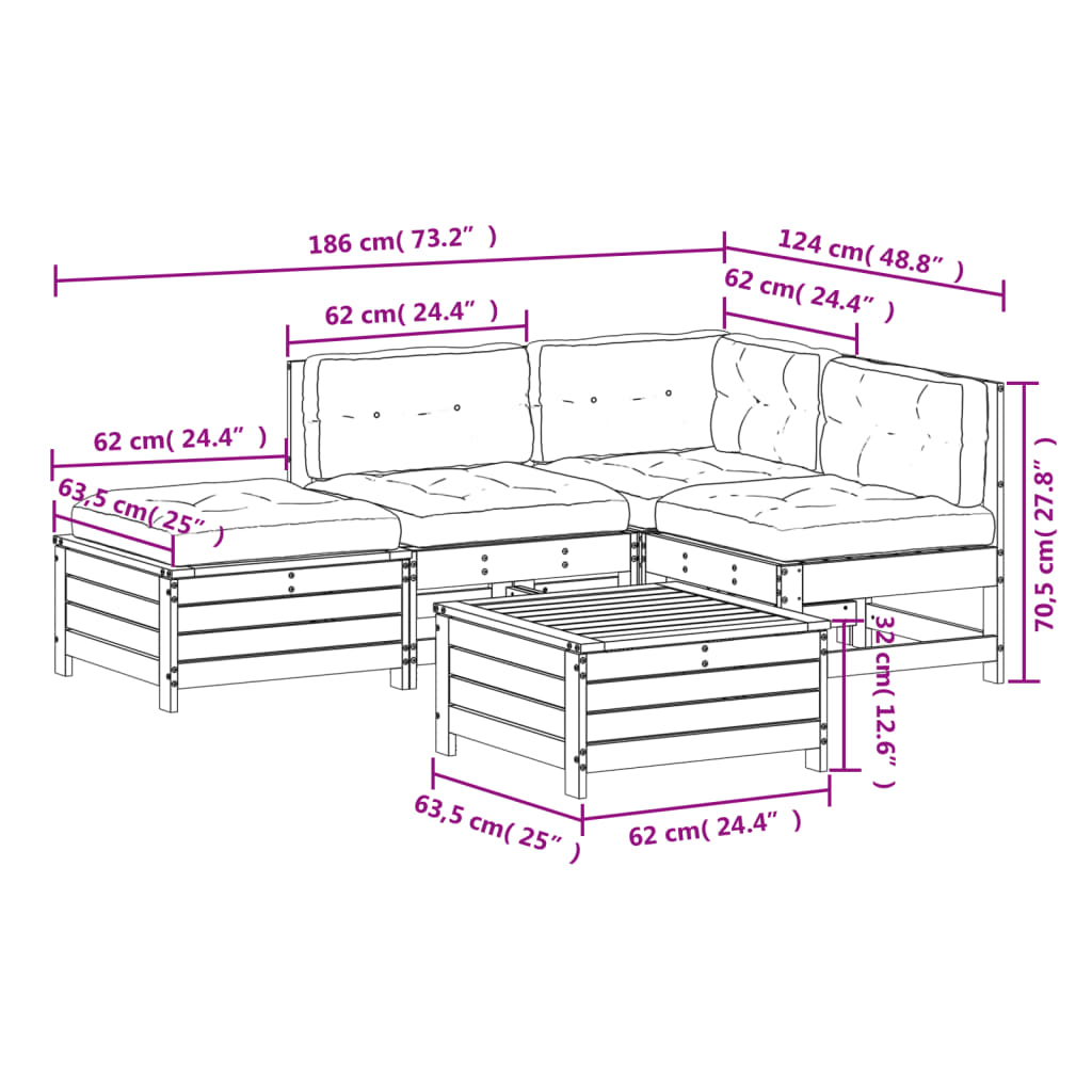 vidaXL 5-Piece Lounge Set with Cushions Solid Pine Wood