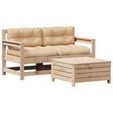 vidaXL 3-delige Loungeset met kussens massief grenenhout