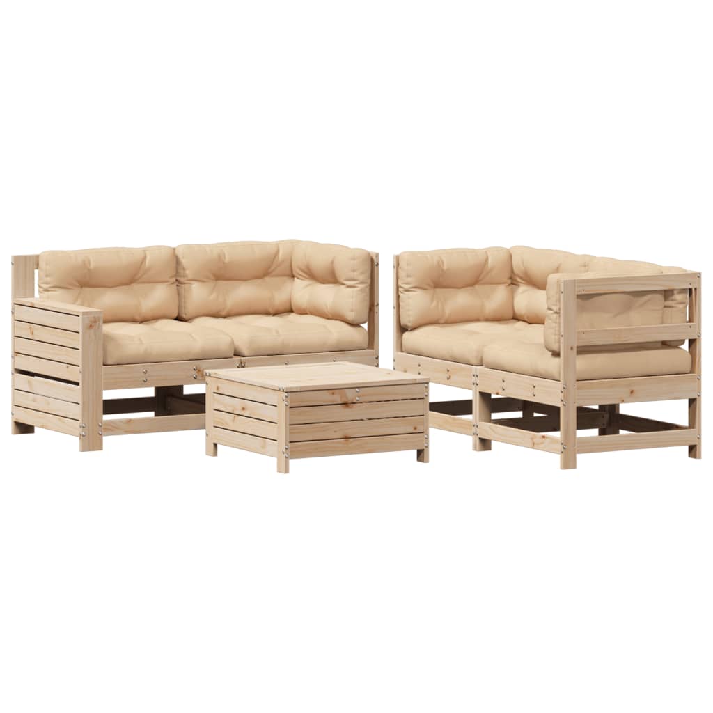 vidaXL 5-Piece Lounge Set with Cushions Solid Pine Wood