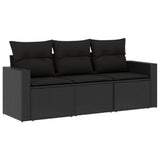 vidaXL 3-delige Loungeset met kussens poly rattan zwart