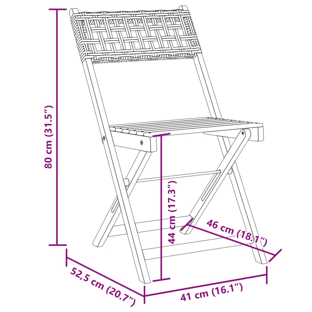 vidaXL Tuinstoelen 4 st inklapbaar poly rattan en massief hout zwart