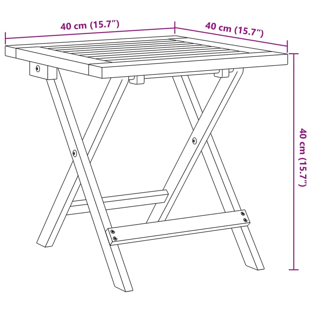 vidaXL Tuinstoelen 2 st inklapbaar met tafel massief hout zwart