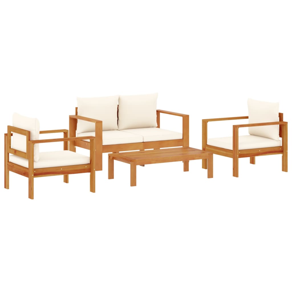 vidaXL 4-delige Loungeset met kussens massief acaciahout