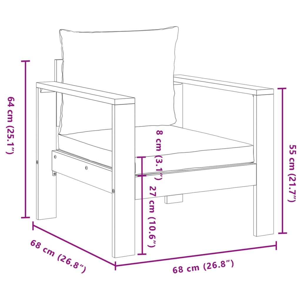 vidaXL 4-delige Loungeset met kussens massief acaciahout