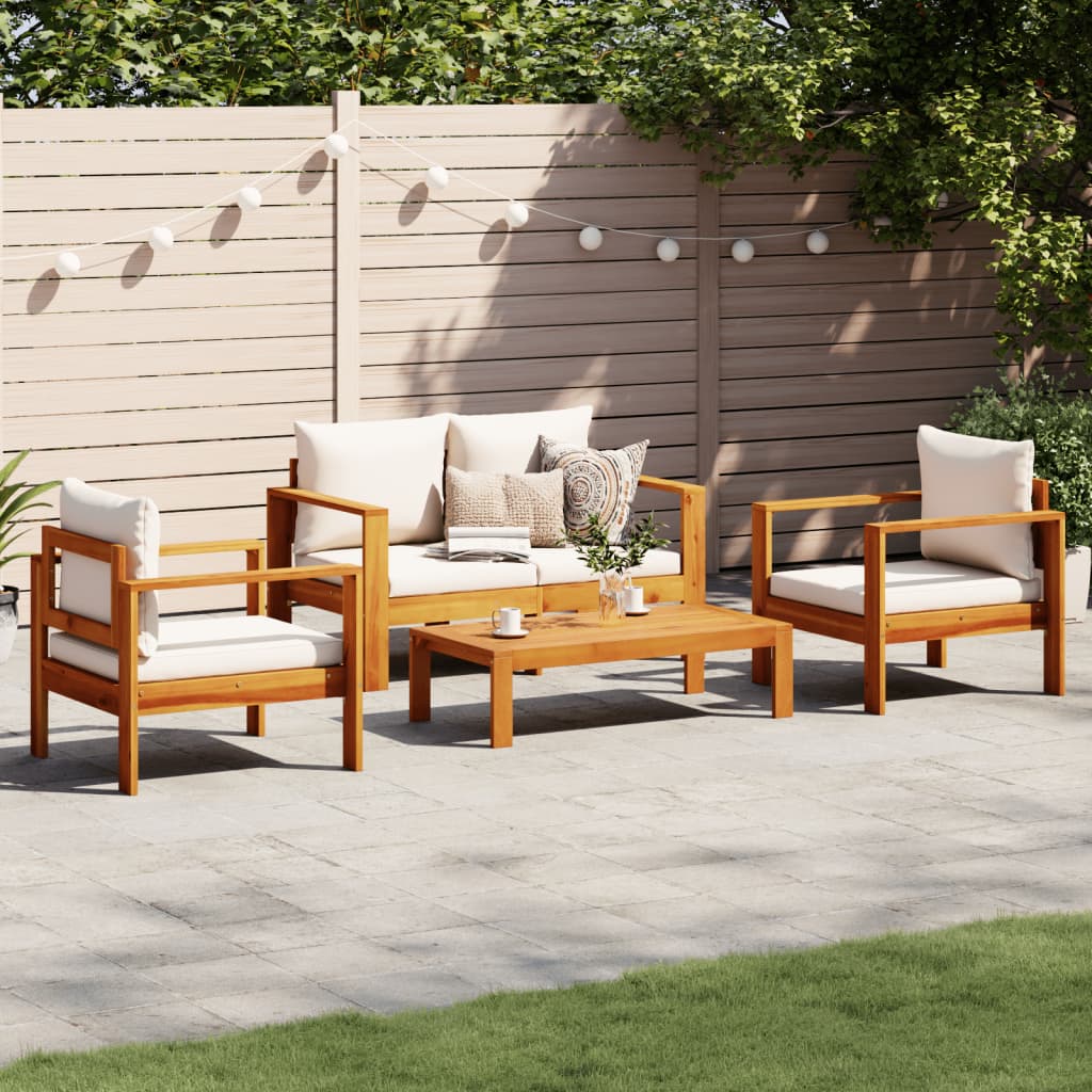 vidaXL 4-delige Loungeset met kussens massief acaciahout