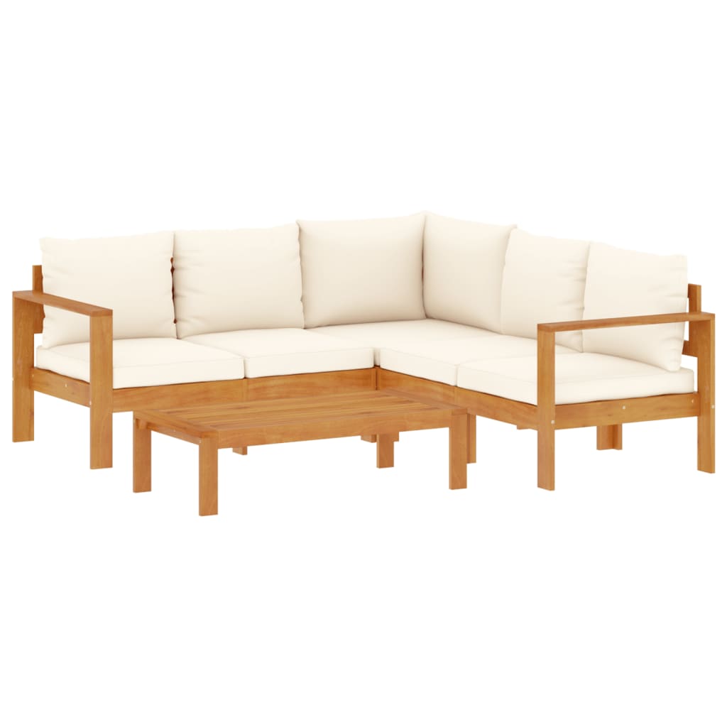 vidaXL 4-delige Loungeset met kussens massief acaciahout
