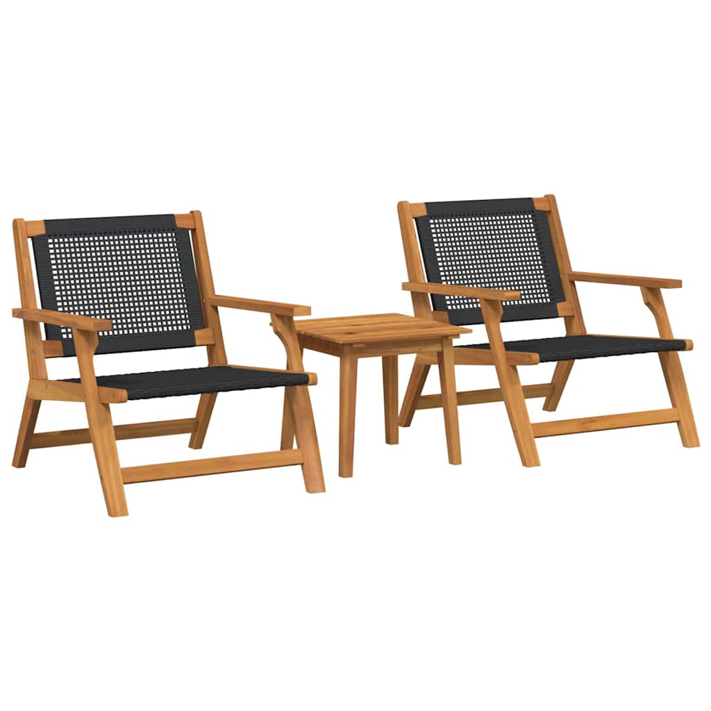 vidaXL Tuinstoelen met Tafel 3 pcs Zwart Massief Acacia Hout