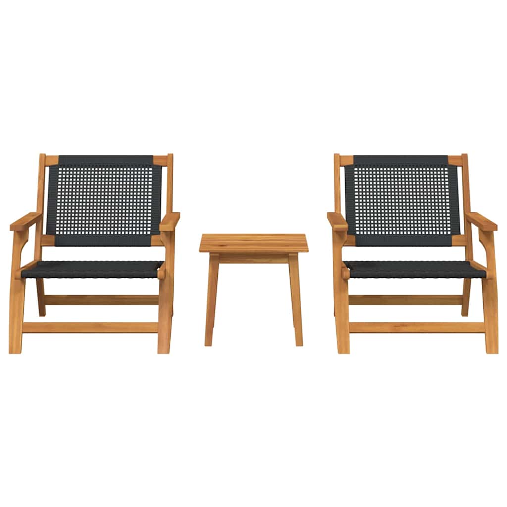 vidaXL Tuinstoelen met Tafel 3 pcs Zwart Massief Acacia Hout