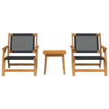 vidaXL Tuinstoelen met Tafel 3 pcs Zwart Massief Acacia Hout