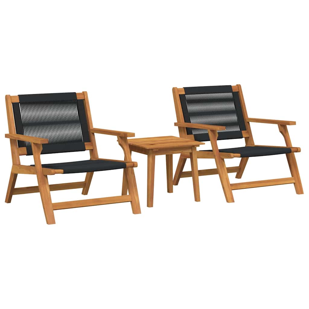 vidaXL Tuinstoelen met Tafel 3 pcs Zwart Massief Acacia Hout