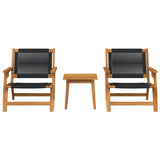 vidaXL Tuinstoelen met Tafel 3 pcs Zwart Massief Acacia Hout