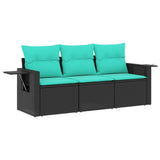 vidaXL 3-Piece Garden Sofa Set with Cushions Black Poly Rattan