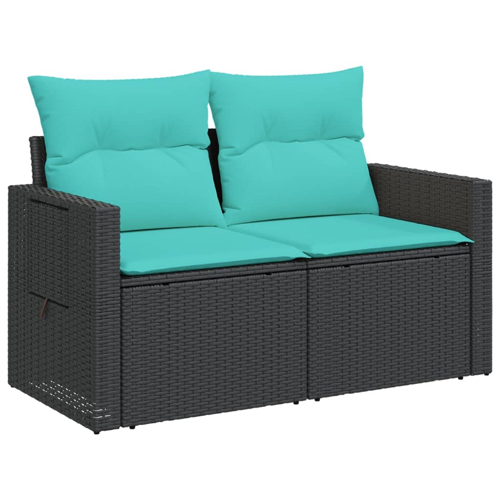 vidaXL 3-Piece Garden Sofa Set with Cushions Black Poly Rattan