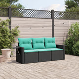 vidaXL 3-Piece Garden Sofa Set with Cushions Black Poly Rattan