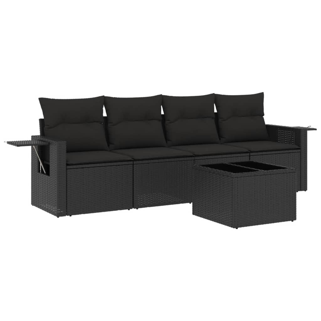 vidaXL 5-delige Loungeset met kussens poly rattan zwart