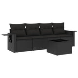 vidaXL 5-delige Loungeset met kussens poly rattan zwart