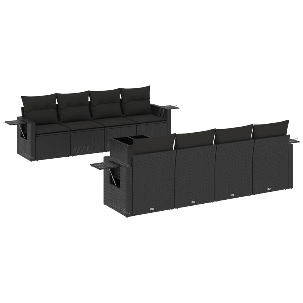 vidaXL 9-delige Loungeset met kussens poly rattan zwart