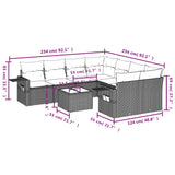 vidaXL 9-delige Loungeset met kussens poly rattan zwart
