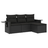 vidaXL 4-delige Loungeset met kussens poly rattan zwart
