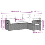 vidaXL 4-delige Loungeset met kussens poly rattan zwart