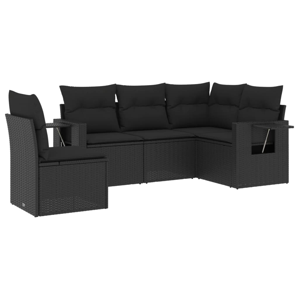 vidaXL 5-delige Loungeset met kussens poly rattan zwart