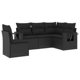vidaXL 5-delige Loungeset met kussens poly rattan zwart